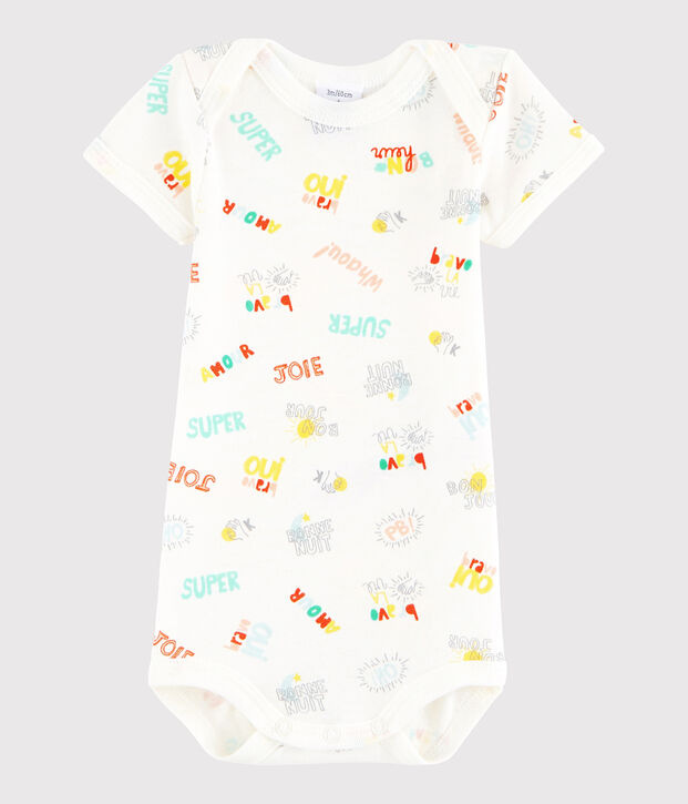 Rompertje met korte mouwen babymeisje - babyjongen wit/multicouleur