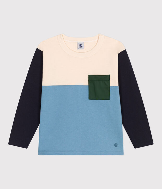 Jongens-T-shirt met lange mouwen in katoen ecru/multicouleur