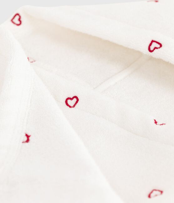 Badcape met geborduurde hartjes in badstof voor baby’s wit MARSHMALLOW/roze CHARME