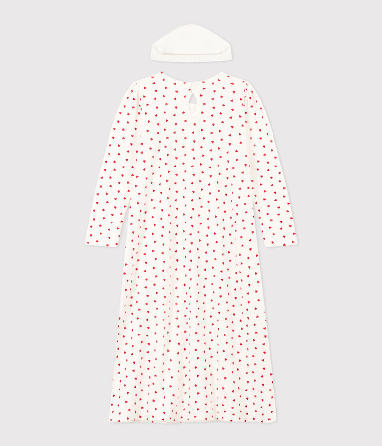 Chemise de nuit et tiare c&oelig;ur petite fille en velours blanc/rouge