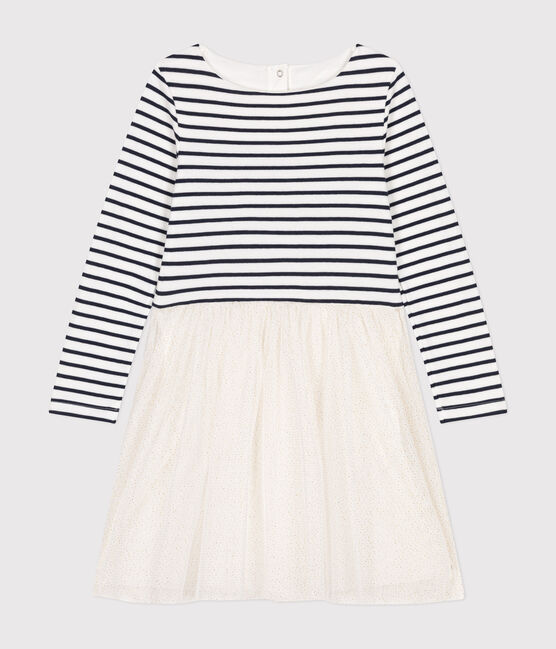 Robe en tubique et tulle enfant fille blanc MARSHMALLOW/blanc MULTICO