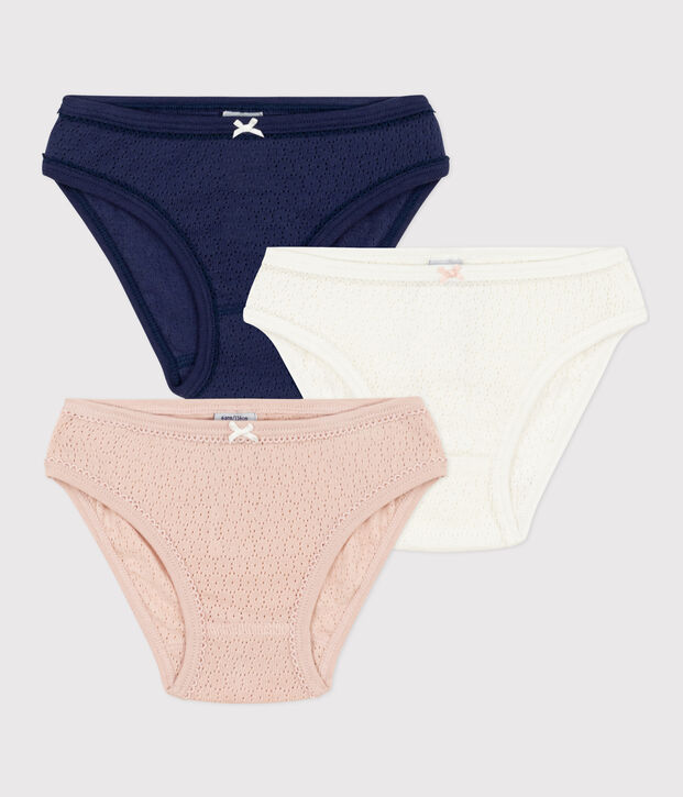 Lot de 3 culottes unies en coton ajour&eacute; petite fille multicouleur