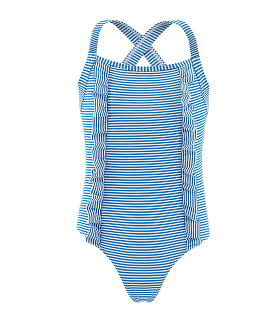 Maillot de bain 1 pièce enfant fille bleu RIYADH/blanc MARSHMALLOW