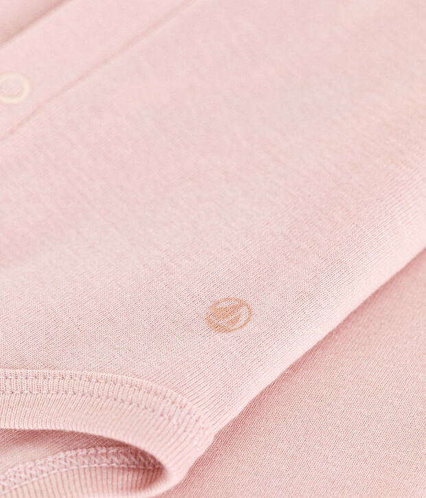 Body manches longues &agrave; collerette en coton b&eacute;b&eacute; rose