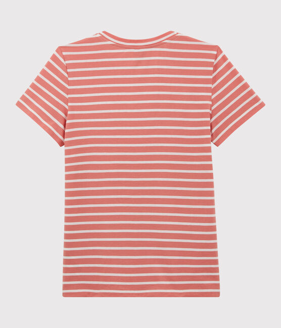 DE STRAIGHT-FIT, T-shirt voor dames met ronde hals in biokatoen roze PAPAYE/ MARSHMALLOW