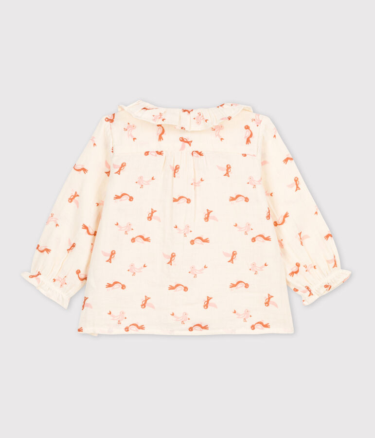 Blouse b&eacute;b&eacute; imprim&eacute;e oiseaux en gaze de coton &eacute;cru/multicouleur