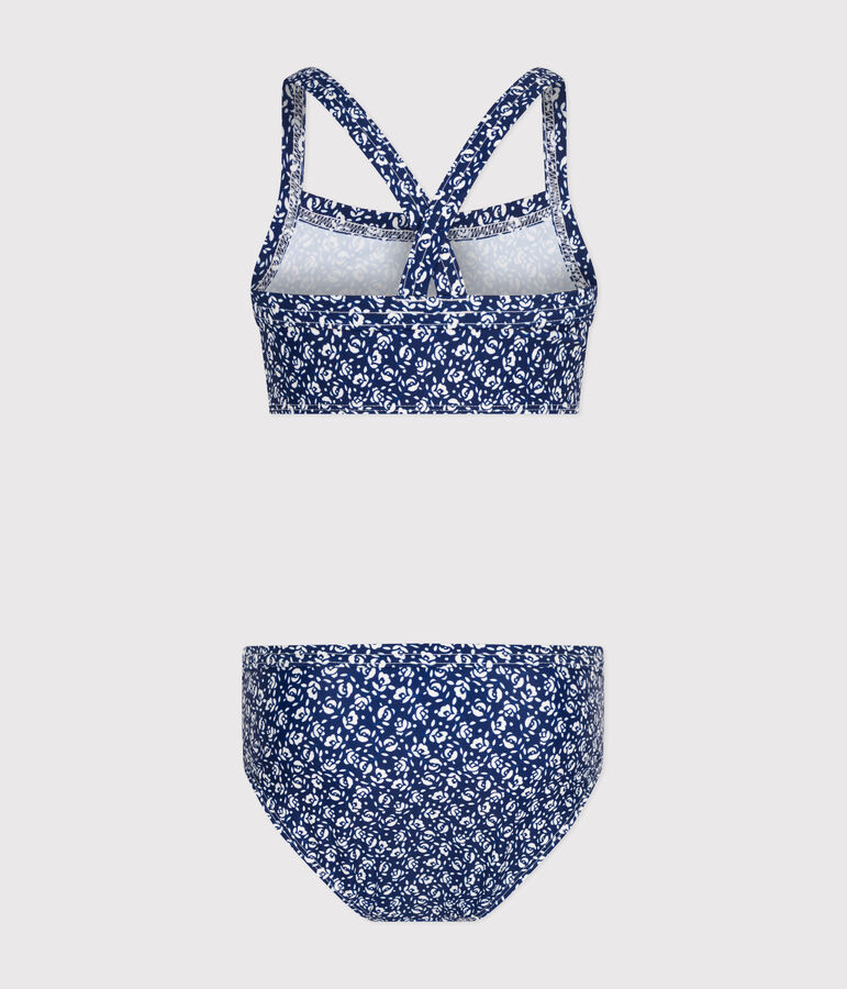 Maillot de bain 2 pi&egrave;ces imprim&eacute; enfant fille bleu/blanc