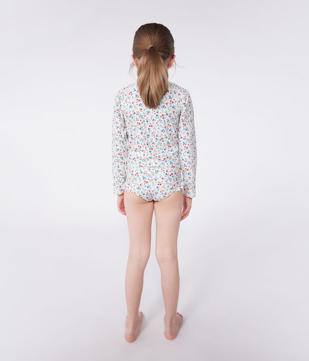 Tee-shirt de bain anti uv enfant manche longue fleuri blanc/multicouleur