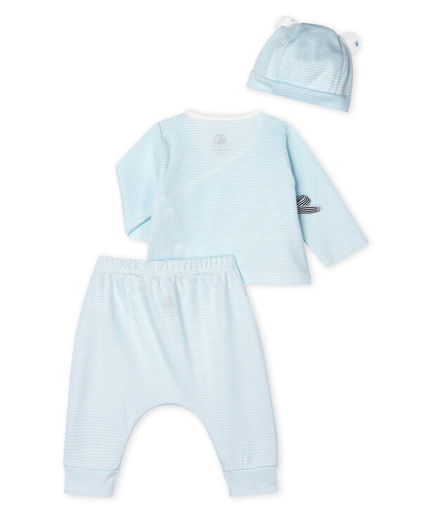 Cadeauset met 3 items van gebreide stof blauw/wit