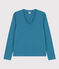 Tee-shirt LE DROIT col V en coton Femme bleu POLOCHON