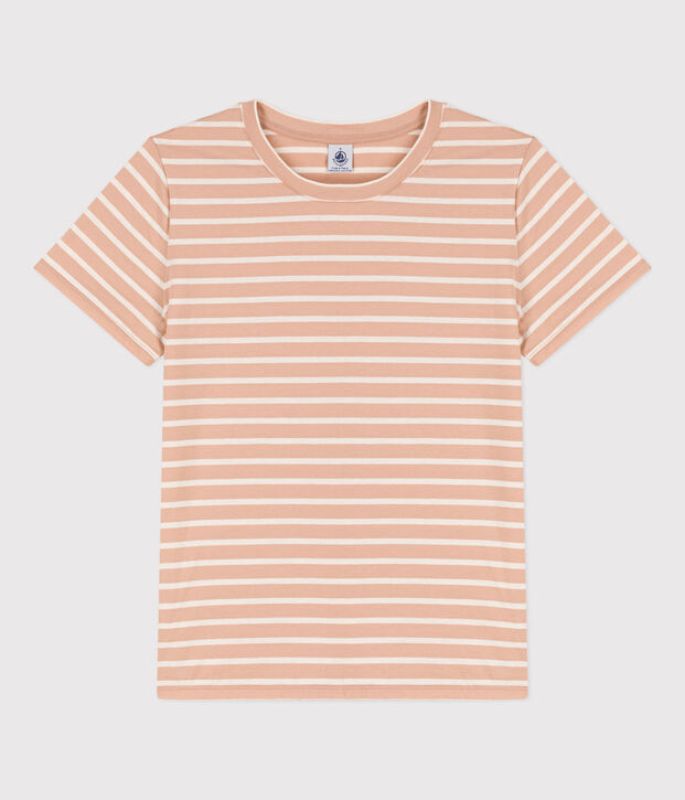 DE STRAIGHT-FIT, T-shirt voor dames met ronde hals in biokatoen beige/ecru