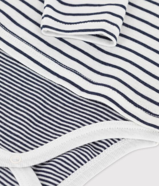 Marinière-body van biokatoen voor baby's wit MARSHMALLOW/blauw SMOKING