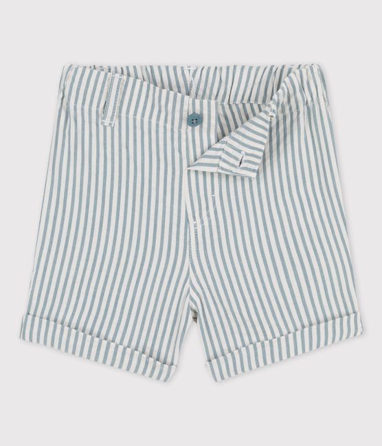 Gestreepte seersucker short voor baby's blauw BRUT/wit MARSHMALLOW