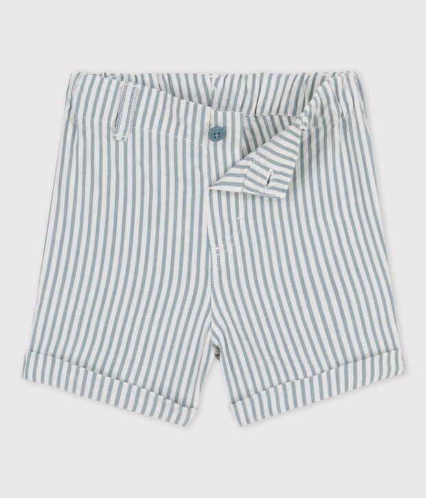 Gestreepte seersucker short voor baby's groen/wit