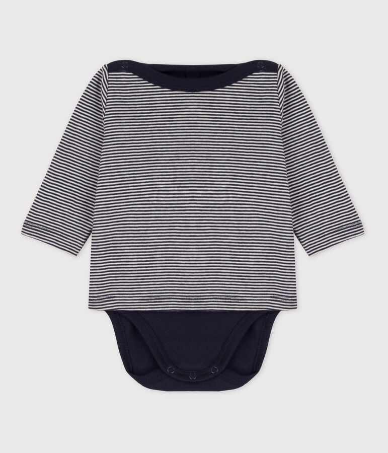 Body-T-shirt voor baby's in katoen blauw/wit