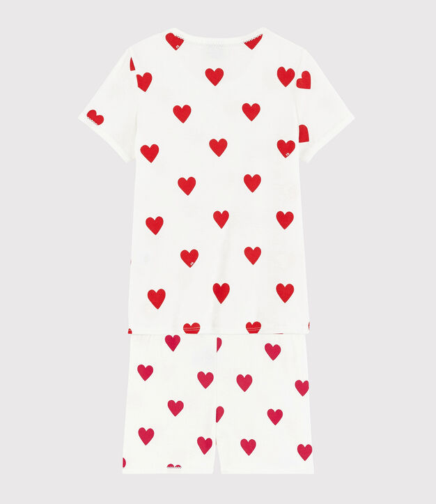 Short pyjama met hartjesprint wit/rood