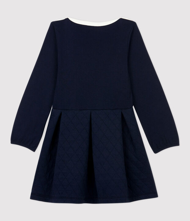 Robe manches longues coton et tubique enfant fille bleu marine