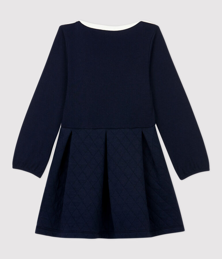Robe manches longues coton et tubique enfant fille bleu