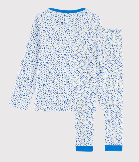 Pyjama à étoiles bleues petit garçon en tubique blanc MARSHMALLOW/blanc MULTICO