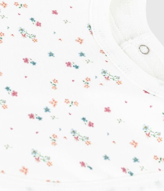 Bavoir naissance en coton imprimé fleuri blanc MARSHMALLOW/blanc MULTICO