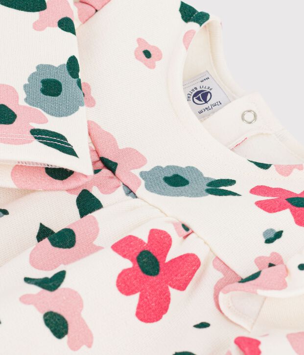 Robe b&eacute;b&eacute; en coton manches longues imprim&eacute;e &agrave; fleurs &eacute;cru/multicouleur