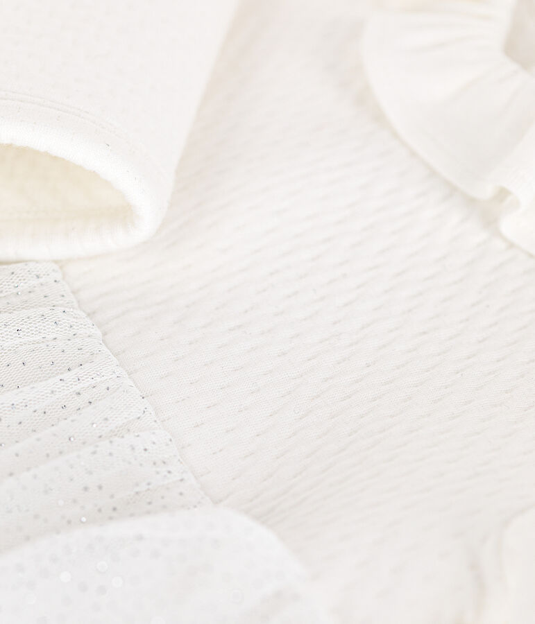 Babyjurk in tule en tubic wit MARSHMALLOW/grijs ARGENT
