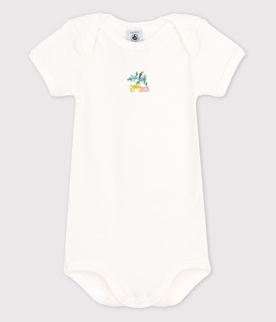Babybody met korte mouwen wit MARSHMALLOW/ VERT