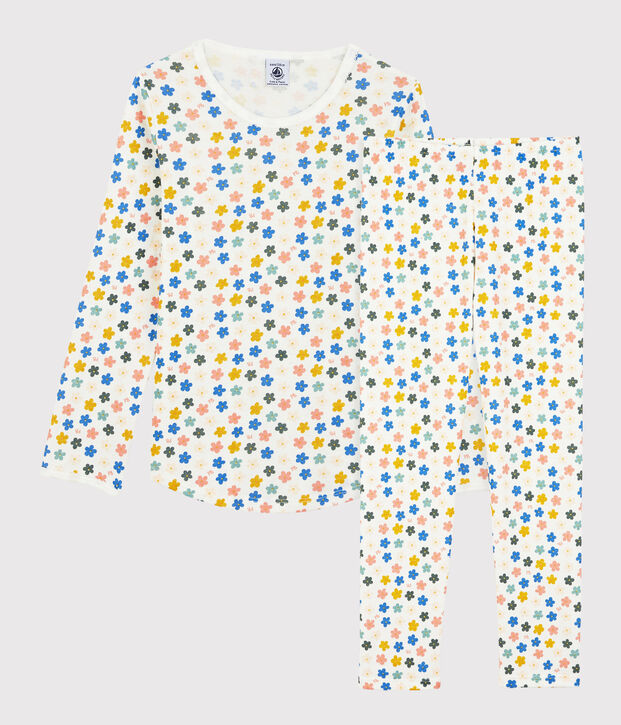 Pyjama fleurs phosphorescentes petite fille en coton blanc/multicouleur