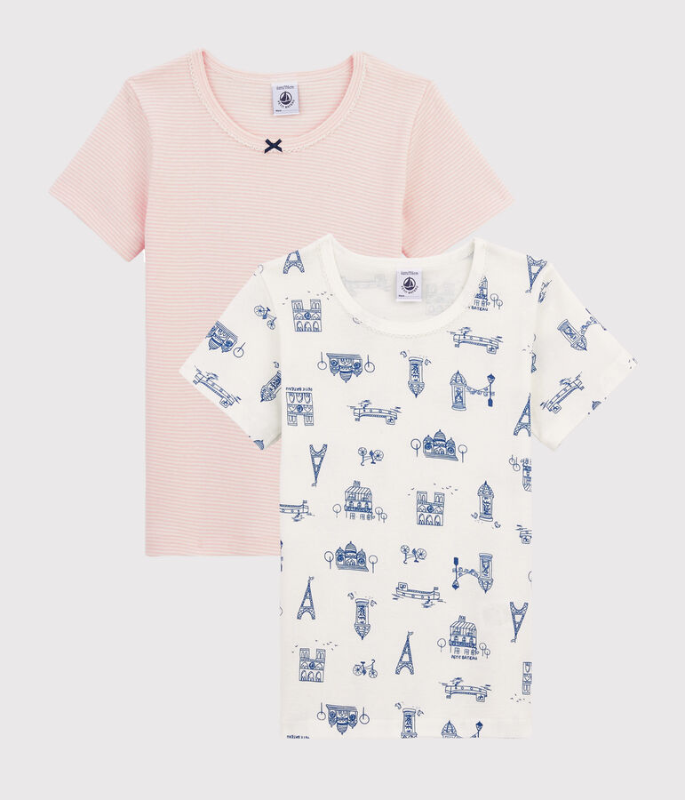 Lot de 2 tee-shirts manches courtes imprim&eacute; Paris petite fille multicouleur
