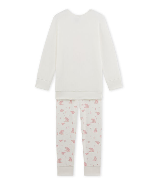 Meisjespyjama in boucl&eacute;badstof wit/roze/multicouleur