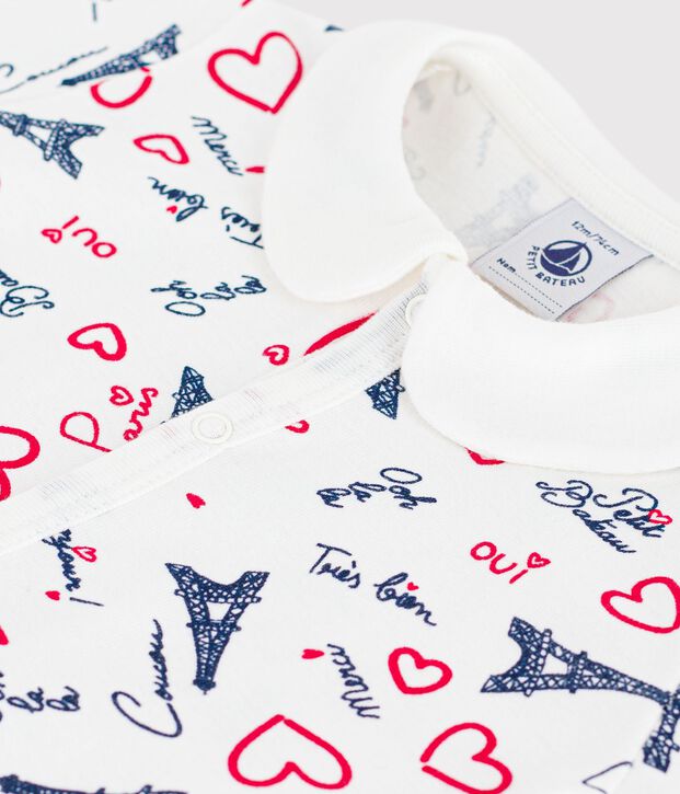 Combinaison courte b&eacute;b&eacute; en coton &agrave; col imprim&eacute; Paris blanc/multicouleur