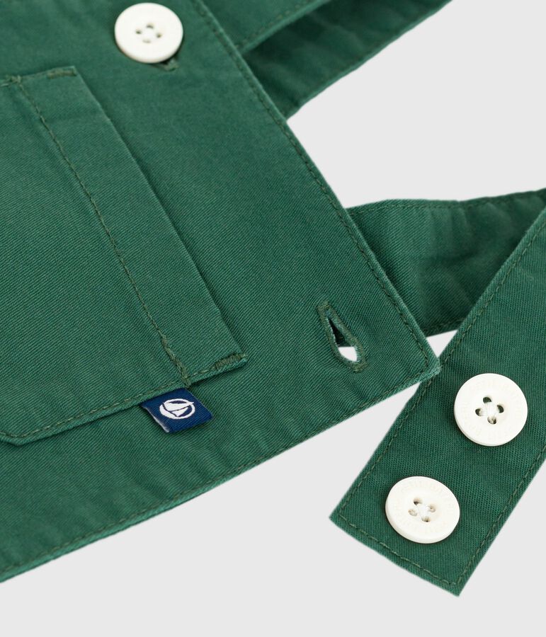 Effen salopette met korte pijpen van katoenen keperstof voor baby's groen