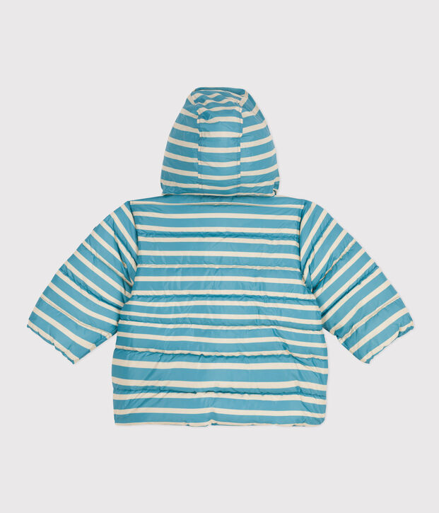 Gestreept babyjack met oprolbare capuchon blauw/ecru