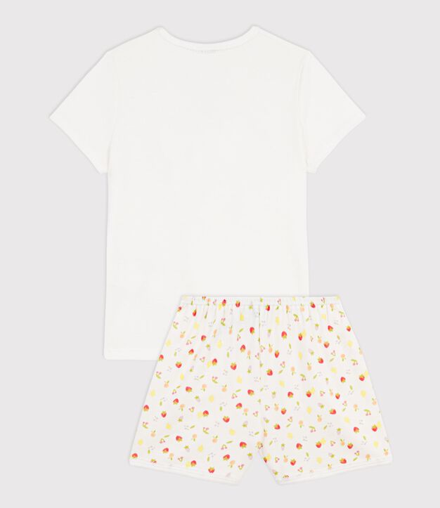 Pyjama short enfant en coton imprim&eacute; fruits blanc/multicouleur