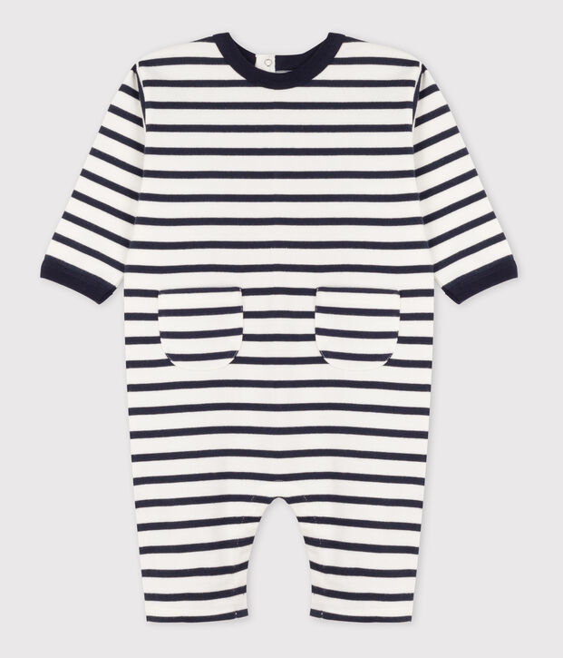 Gestreept pakje met marinestrepen van dikke jersey wit/blauw