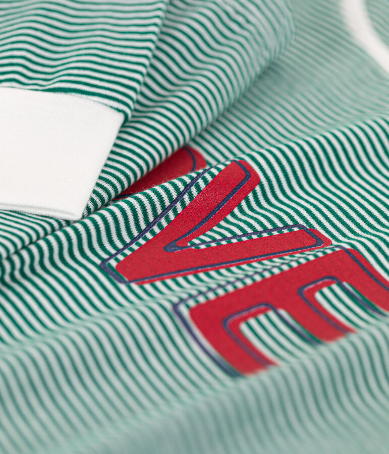 Katoenen damespyjama met milleraies-streepjes groen/wit