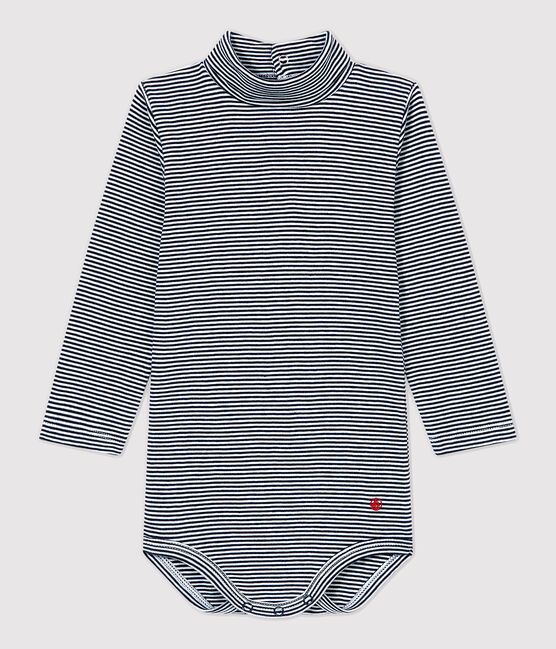 Body en coton bébé. bleu SMOKING/blanc MARSHMALLOW