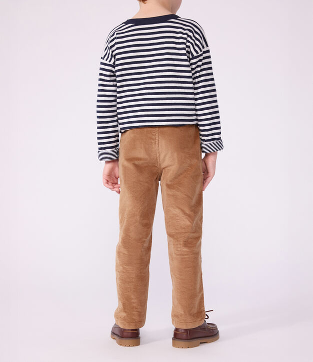 Pantalon droit enfant en velours beige fonc&eacute;