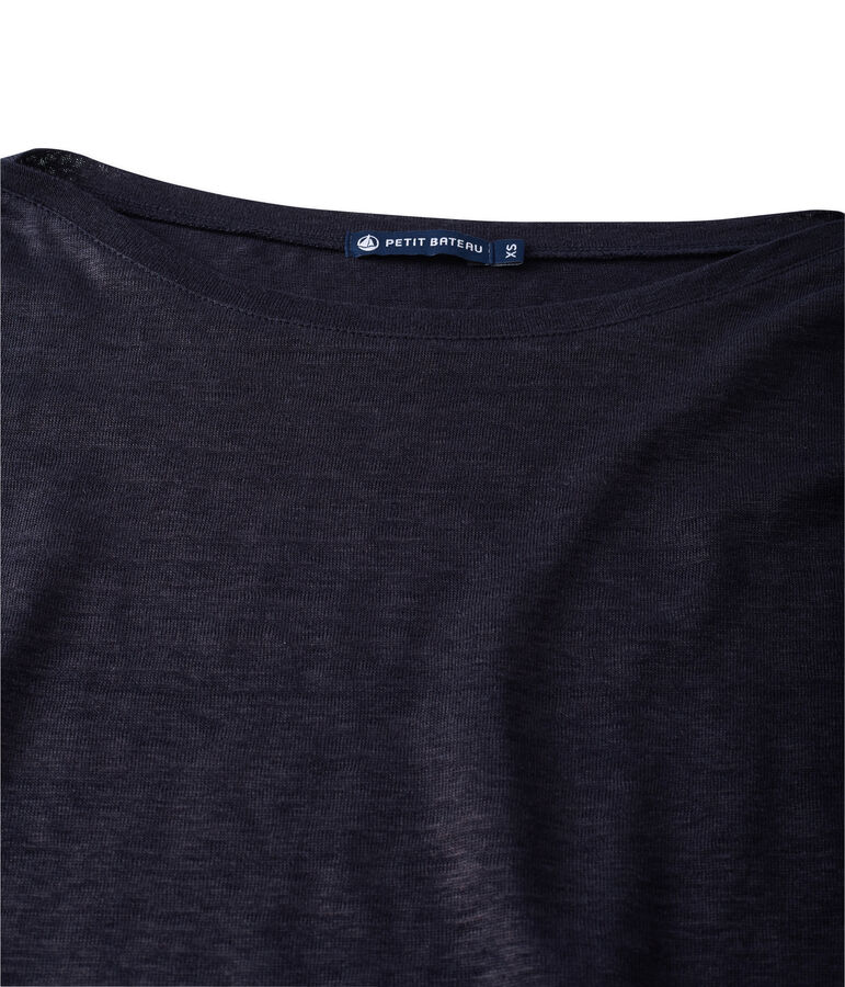 Dames T-shirt met lange mouwen in gelakt linnen blauw SMOKING/blauw BRILLANT