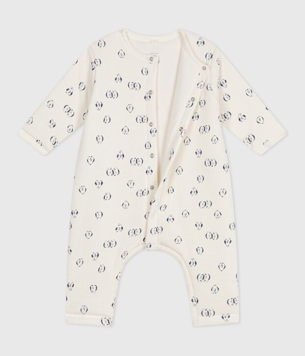 Combinaison ouatin&eacute;e b&eacute;b&eacute; en coton, imprim&eacute; pingouins bleu/bleu
