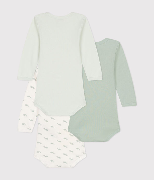 Lot de 3 bodies manches longues imprim&eacute; baleines en coton b&eacute;b&eacute; multicouleur