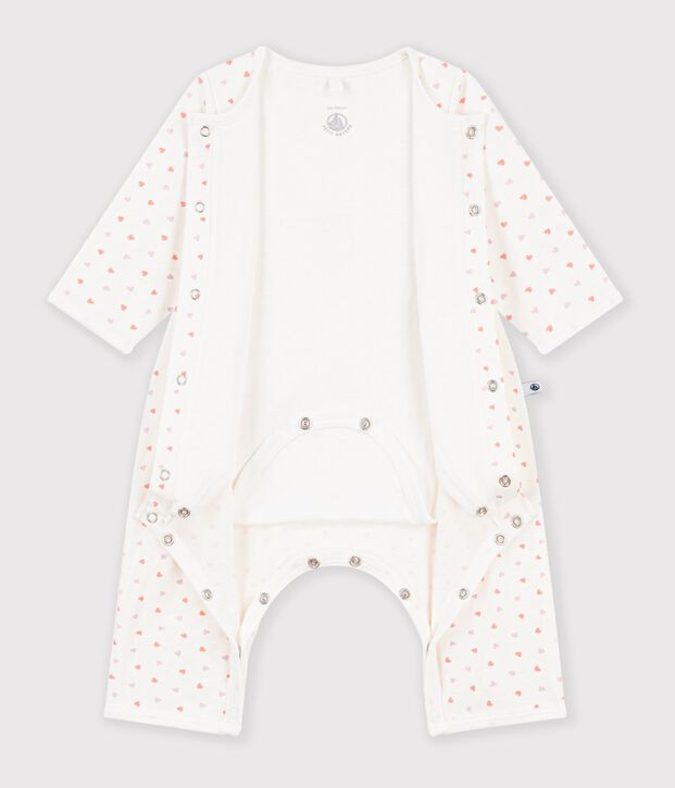 Katoenen bodypyjama zonder voetjes met bloemetjesprint wit/multicouleur