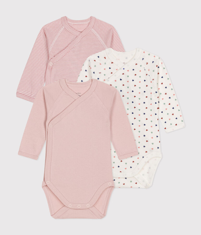 Lot de 3 bodies crois&eacute;s manches longues en coton b&eacute;b&eacute; multicouleur