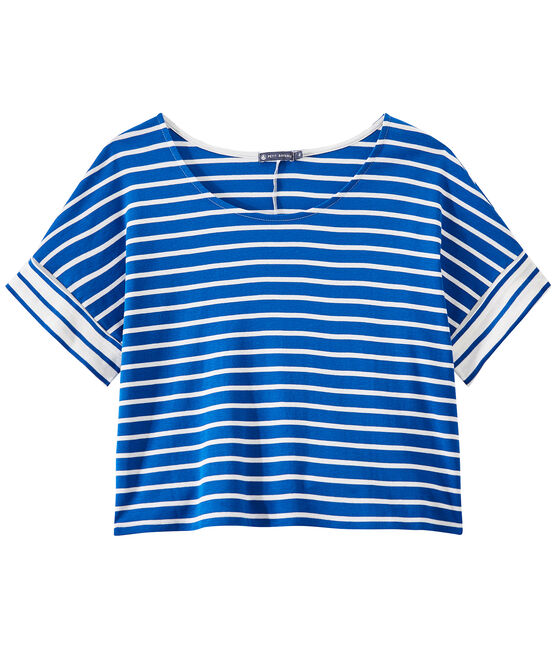 Oversized dames-T-shirt met streepjes blauw PERSE/wit MARSHMALLOW