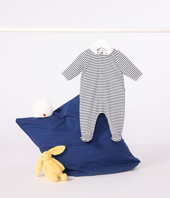 Pyjama bébé en velours à col imprimé blanc MARSHMALLOW/bleu SMOKING