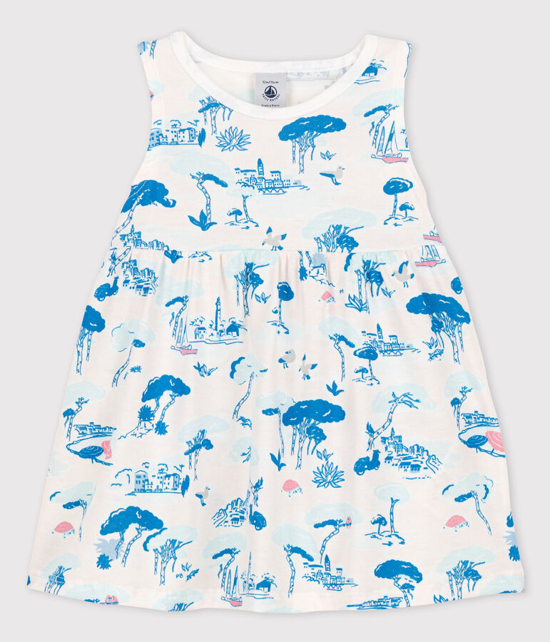 Mouwloze jersey jurk met print voor babymeisjes wit/multicouleur