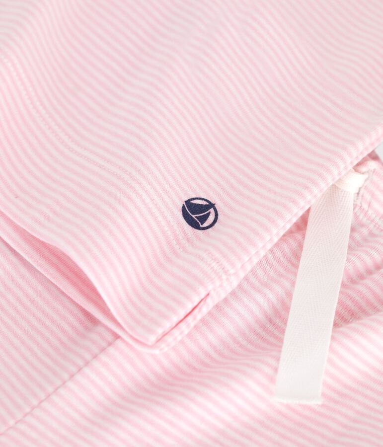 Katoenen gestreepte kinderpyjama met korte mouwen en wijde pijpen roze/wit