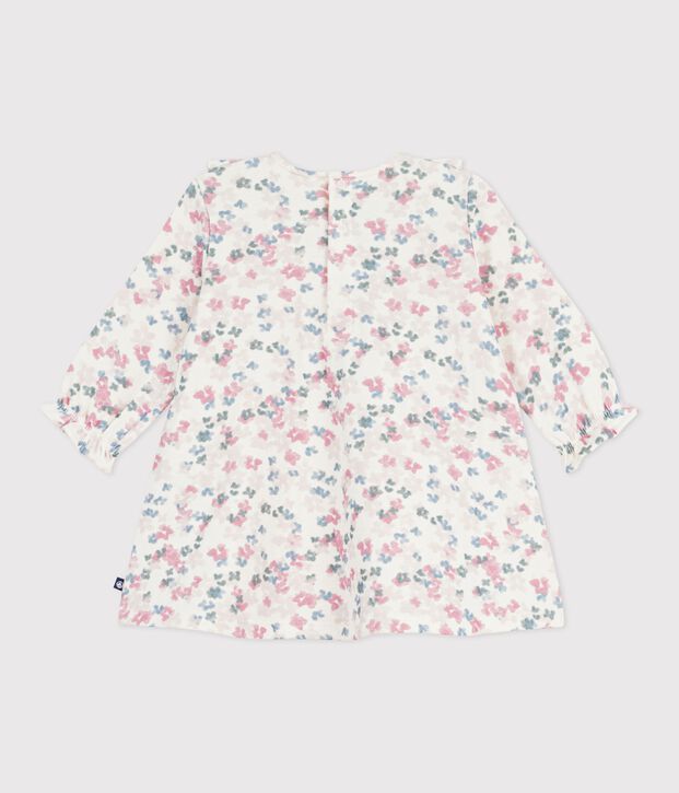 Katoenen babyjurkje met lange mouw en bloemenprint ecru/multicouleur