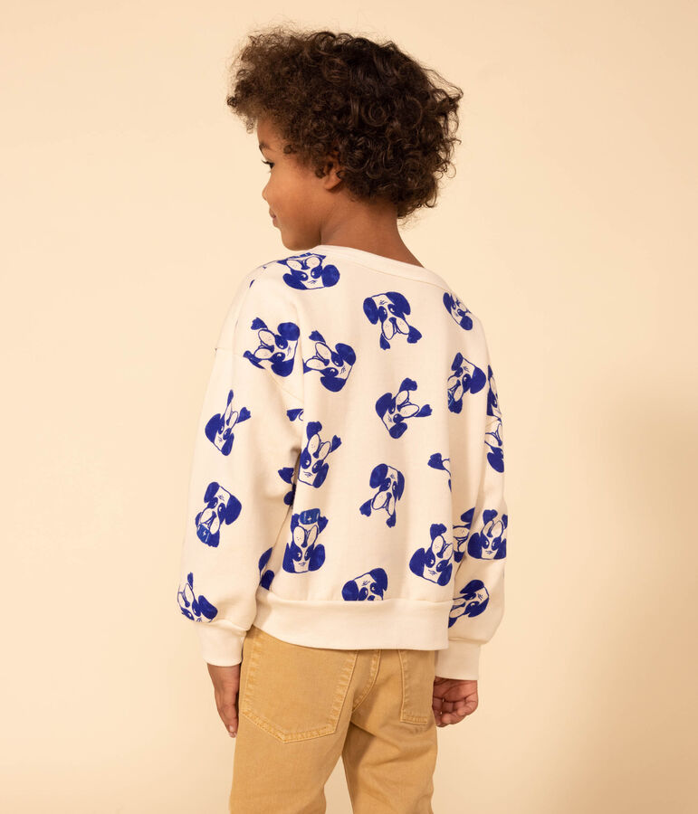 Sweatshirt imprim&eacute; en molleton enfant fille / gar&ccedil;on &eacute;cru/bleu