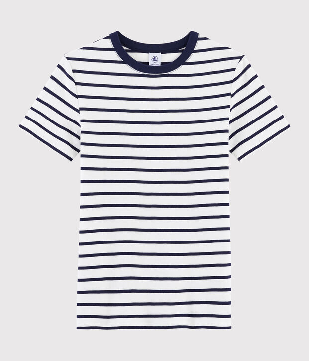 T-shirt iconique col rond Femme blanc/bleu